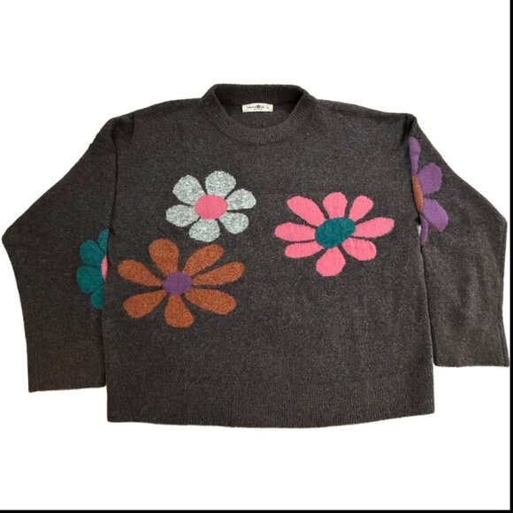 🆕Natural Life Everyone's Favorite Sweater Washed Black Daisy Size L - Picture 5 of 8